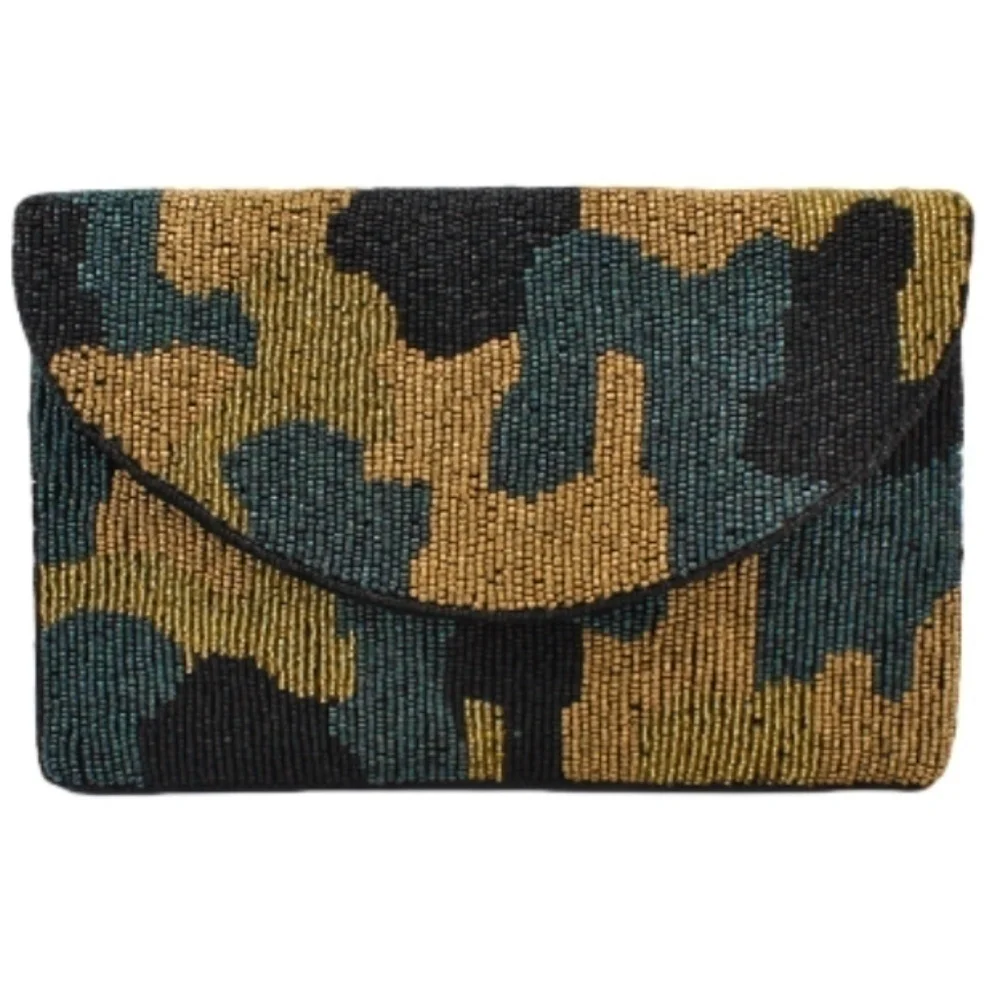 Camouflage Pattern Beaded Clutch